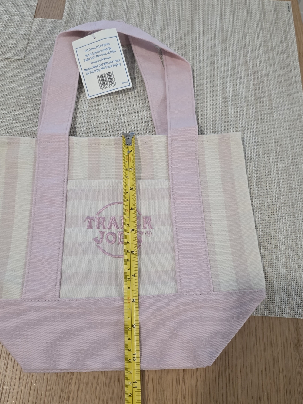 Trader Joe's Pink Stripe Mini Canvas Tote Bag.